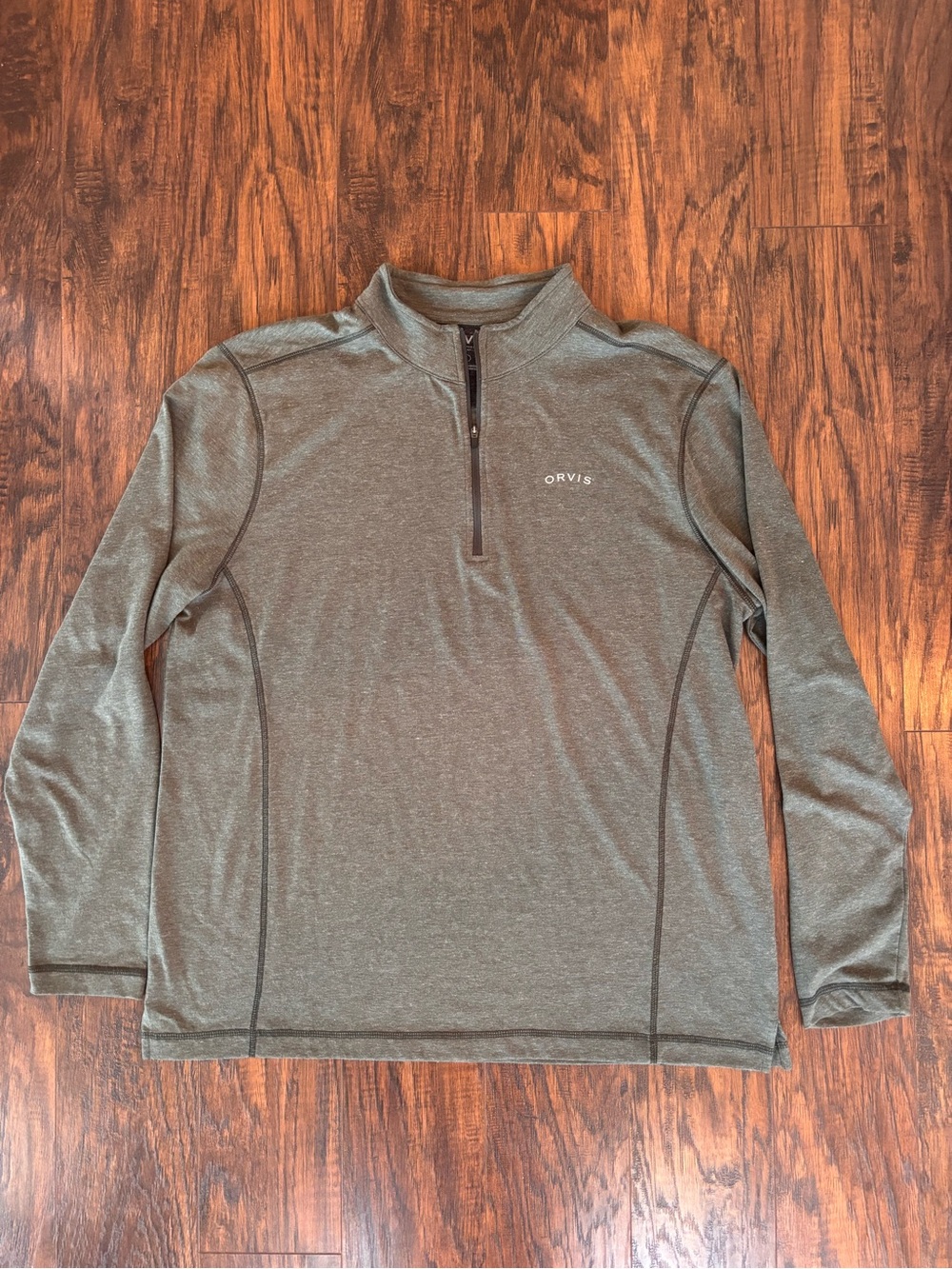 Orvis Heathered Olive Green Quarter-Zip Pullover